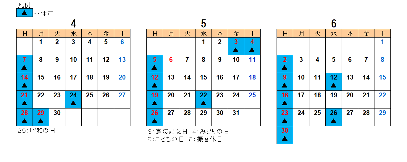 2024年4月から6月までの水産物部カレンダー