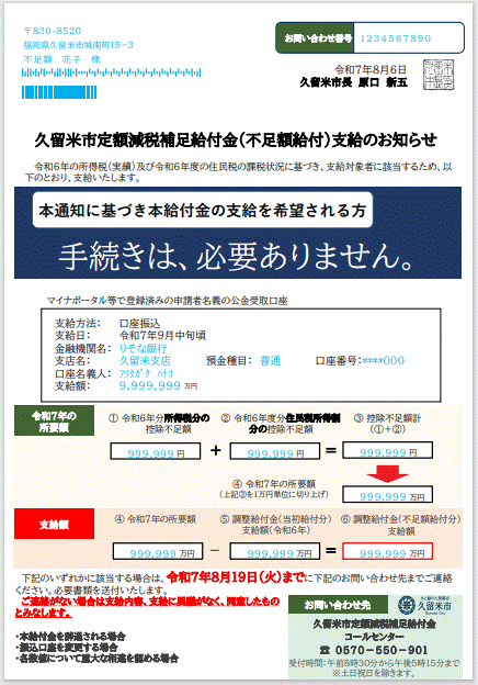 支給のお知らせ(見本)