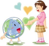 女の子と地球が握手しているイラスト