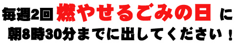 毎週2回燃やせるごみの日に朝8時30分までに出してください