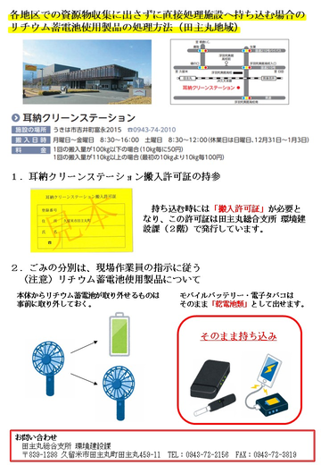 チラシ裏面（リチウム蓄電池使用製品の適正な分別をお願いします）