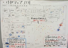 学校内でけがが起こりやすい場所を表示した地図