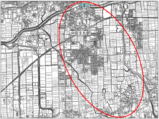 巨瀬川流域調査検討範囲を示した図面