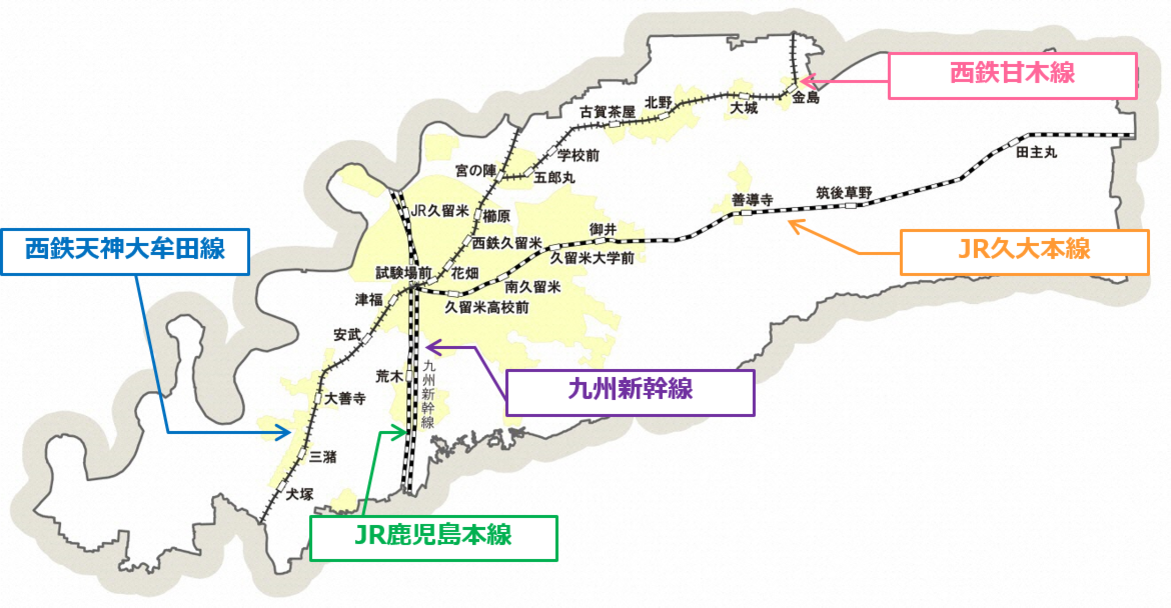 市内を運行する鉄道の路線