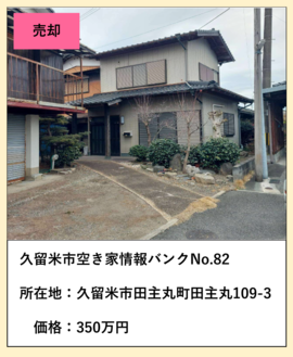 久留米市空き家バンク82、所在地久留米市田主丸町田主丸109‐3、価格350万円