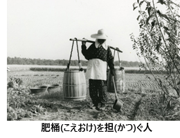 肥桶を担ぐ人の写真（出典目で見る久留米の歴史）