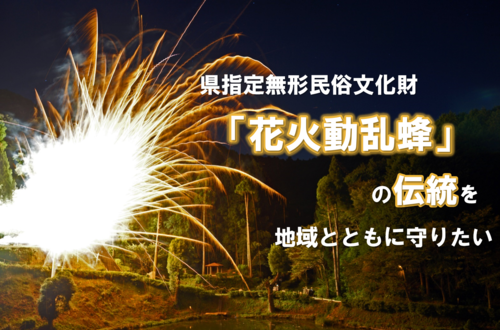 事業のタイトルは、県指定無形民俗文化財「花火動乱蜂」の伝統を地域とともに守りたいです。