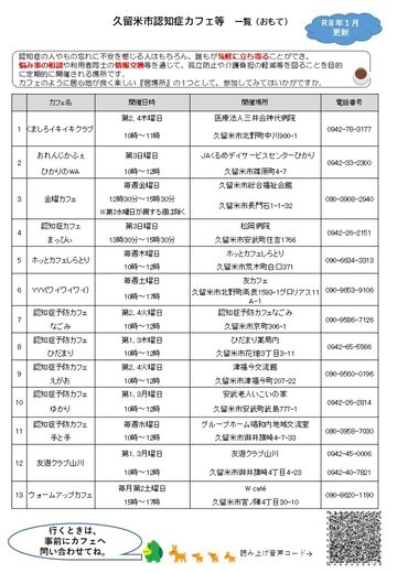 認知症カフェ等一覧チラシおもて