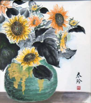 水墨画「ひまわり」の画像