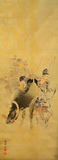 天野耕峰　武者と馬図