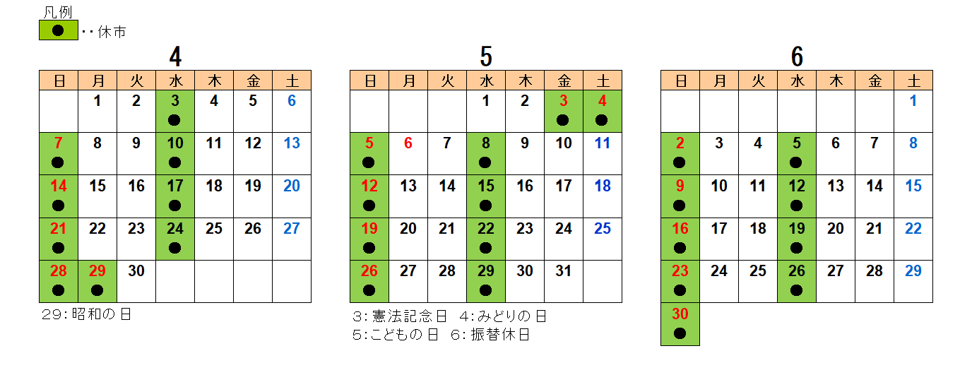2024年4月から6月までの青果部カレンダー