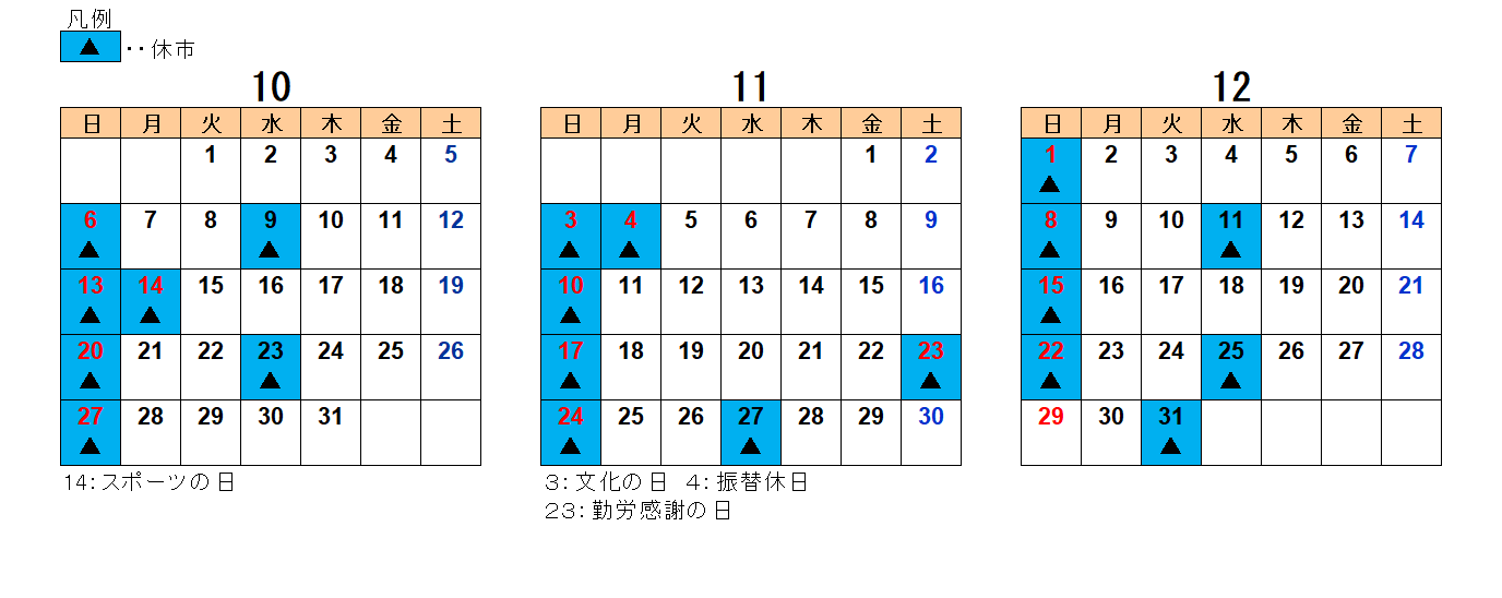 2024年10月から12月までの水産物部カレンダー