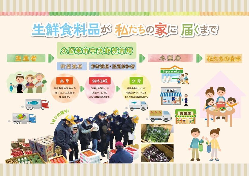 生鮮食料品が市場を経由して家庭に届くまでの経路