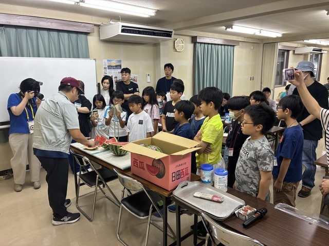 西瓜を切り分ける様子