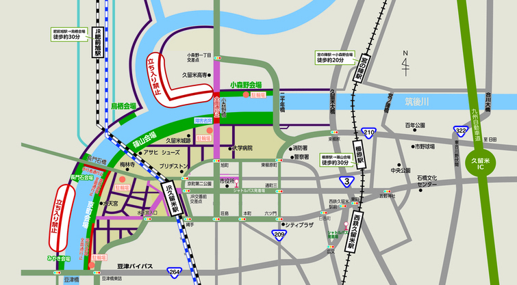 花火大会会場と交通規制図