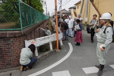 工場東側での調査風景