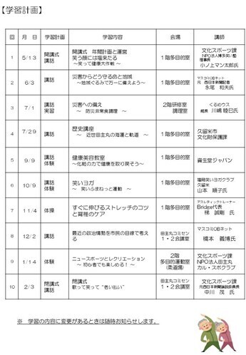「そよ風いきいき学級」のご案内　学習計画の画像
